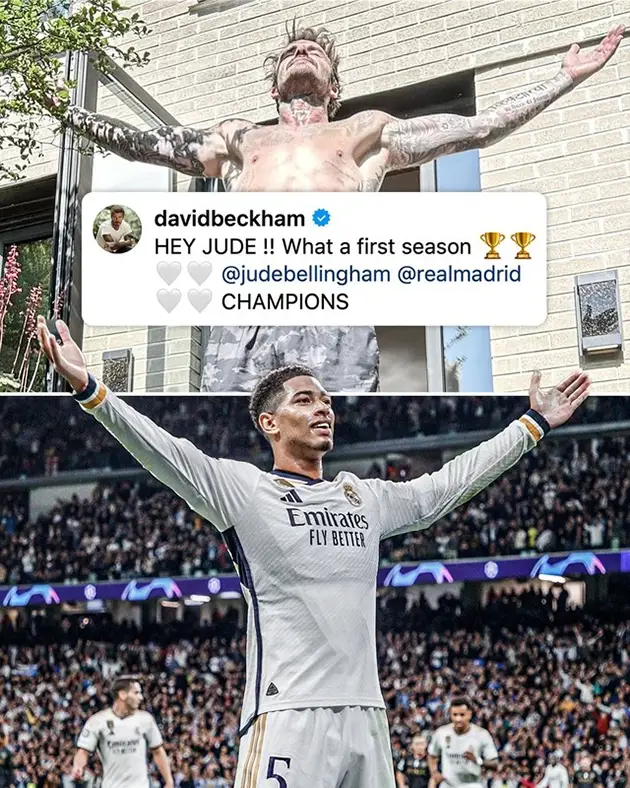 David Beckham chúc mừng Real Madrid và ăn mừng theo phong cách của Jude Bellingham